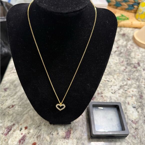 NEW 14 Karat Gold Plated CZ Heart Necklace Gold Heart Pendant Necklace - Picture 1 of 9